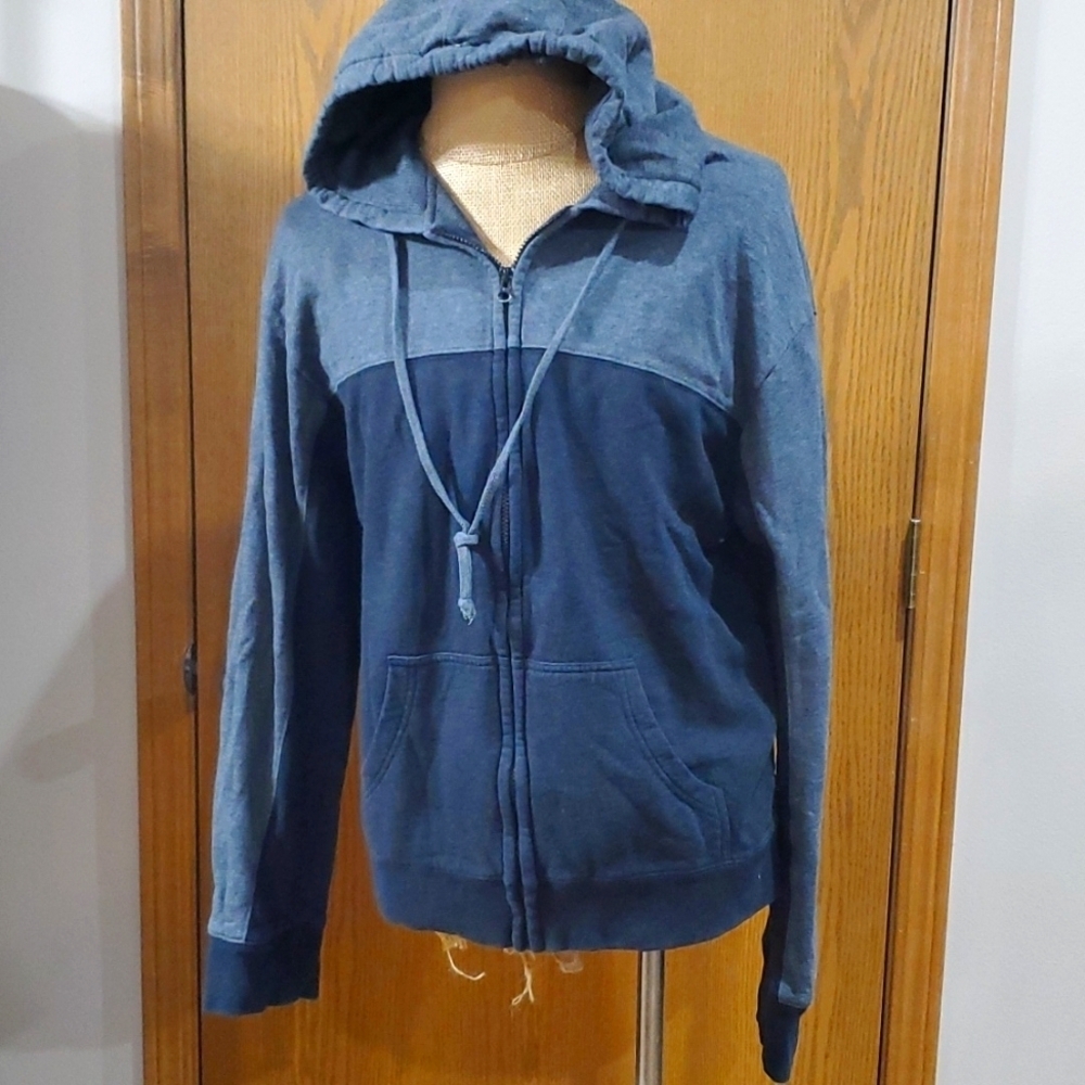Vince grey black full zip thermal waffle knit lined hoodie